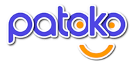 Patoko Logo, showing Patoko in dark purple and smiley orange face at the end.