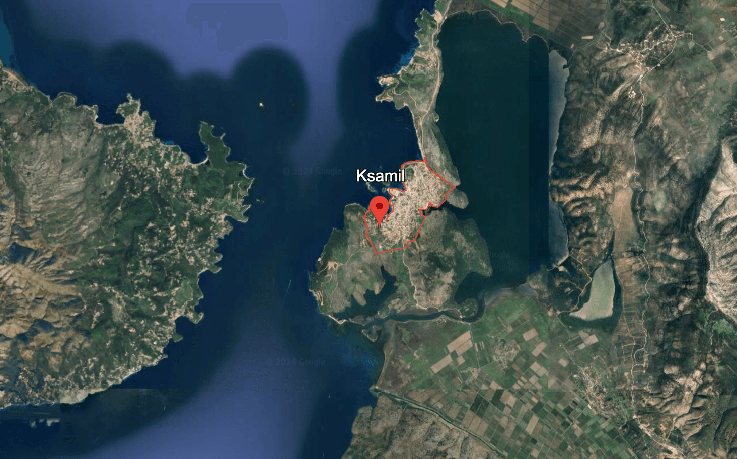 Image from Google Earth highlighting Ksamil Village
