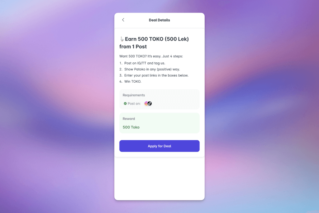 Example deal of influencer feature in-app.