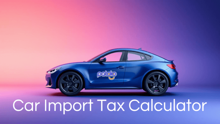 Car, overlaid on 3d gradients with text saying "Car Import Tax Calculator"