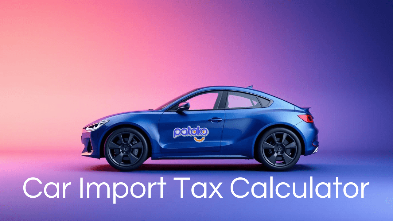 Car, overlaid on 3d gradients with text saying "Car Import Tax Calculator"