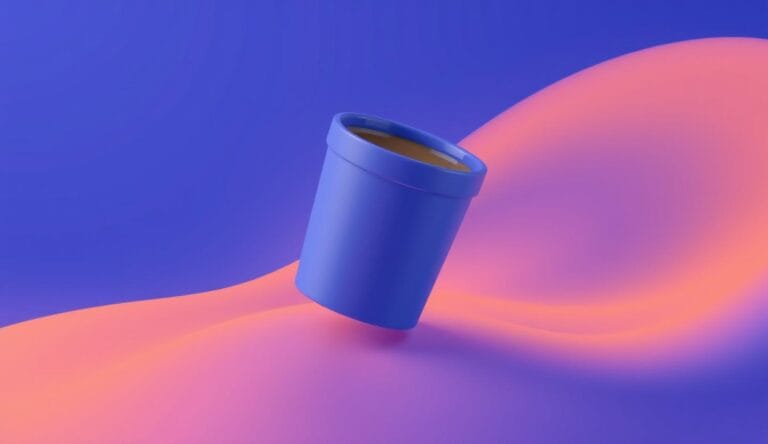 Coffee Cup in Patoko brand colours, Floating over gradient background