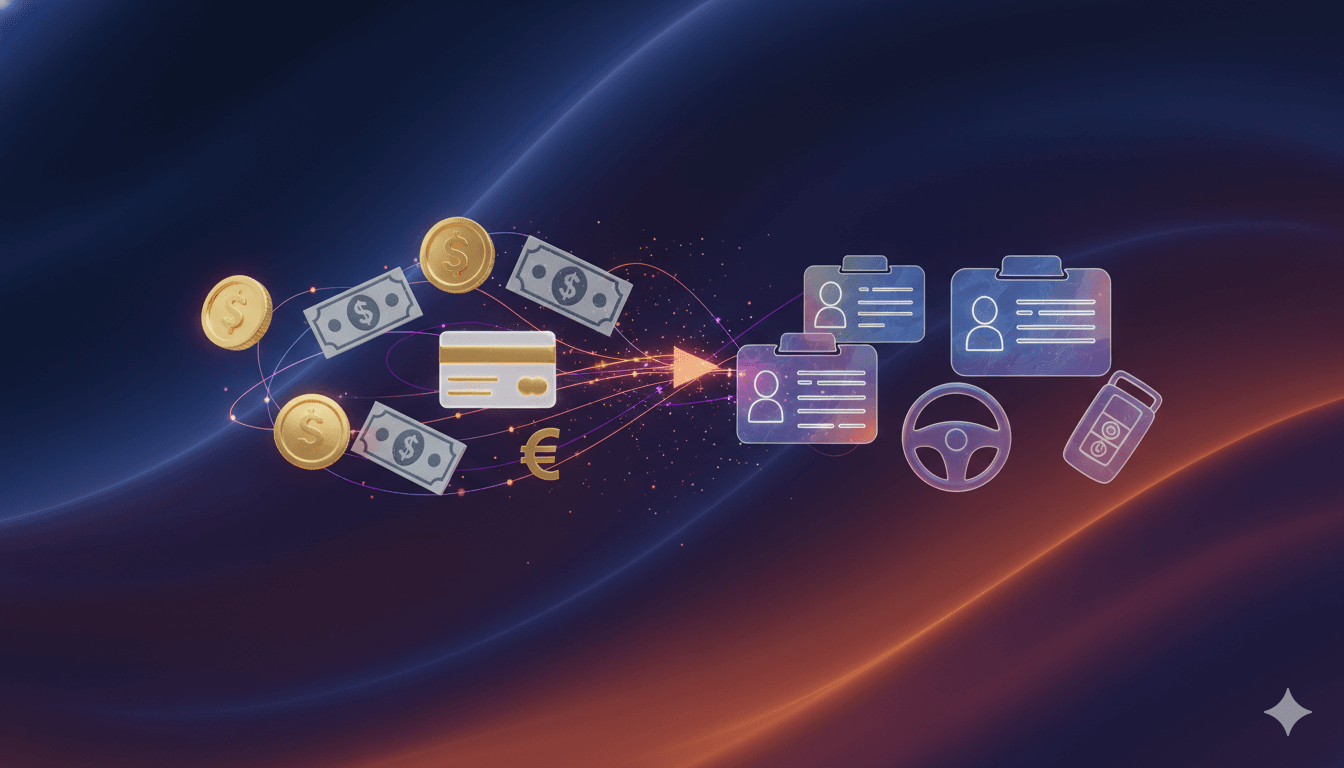 Floating currency over gradient background