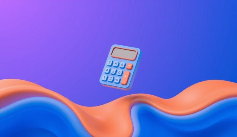 Calculator floating over gradient background