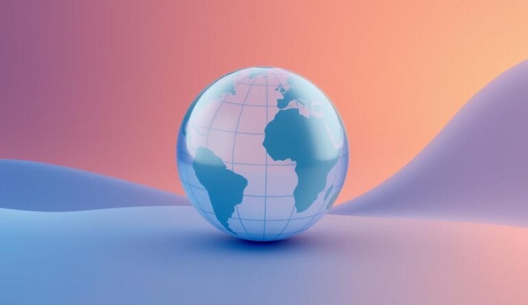 3d Globe on flowing background with Patoko brand colours.