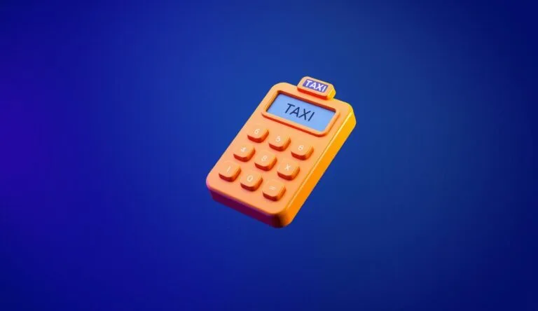 Taxi Calculator floating over a gradient background.