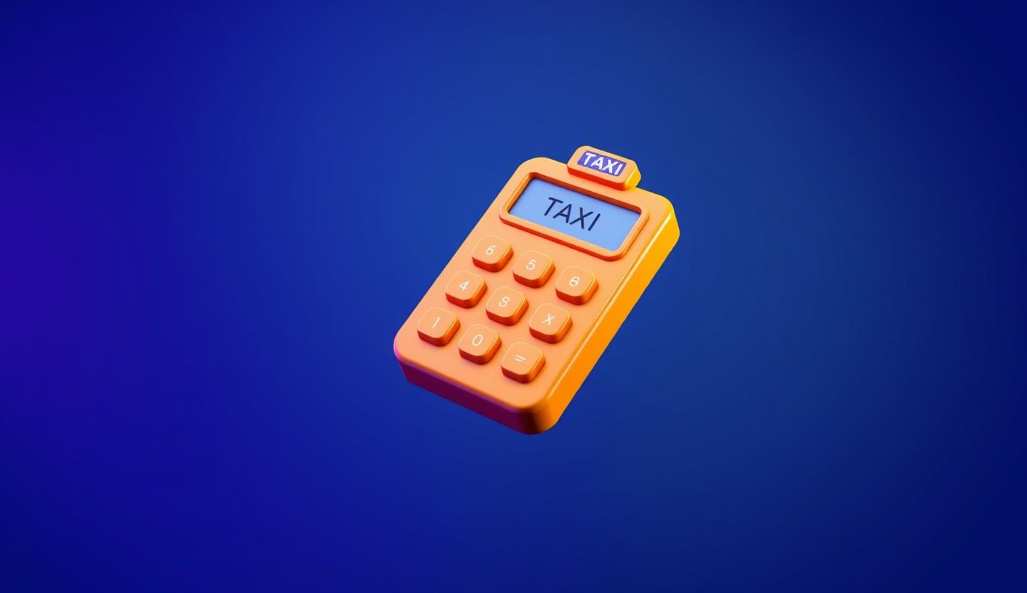 Taxi Calculator floating over a gradient background.