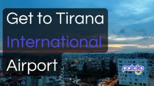 Photo of Tirana City at night with text overlaid that says 'Get to Tirana International Airport"