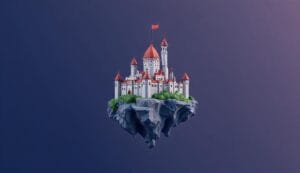 Floating castle icon using Patokos colours.