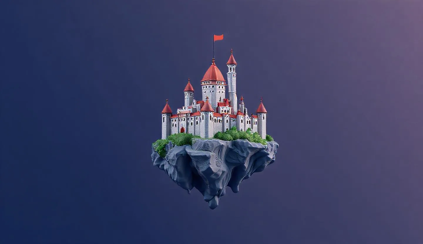 Floating castle icon using Patokos colours.
