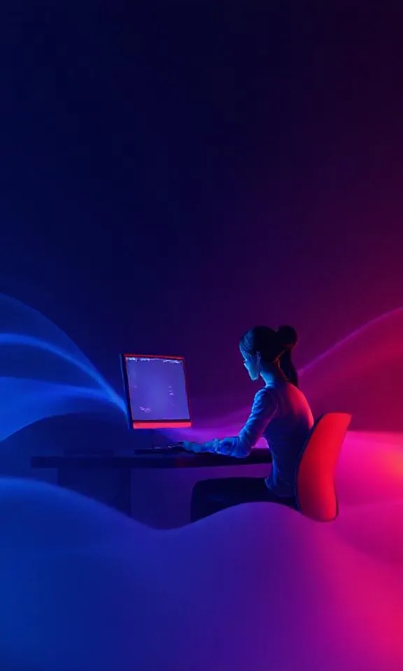 Graphic showing an intern at work on a computer.