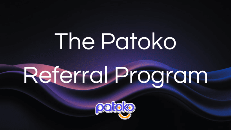 Image showing "The Patoko Referral Program" and patoko logo on a gradient background.