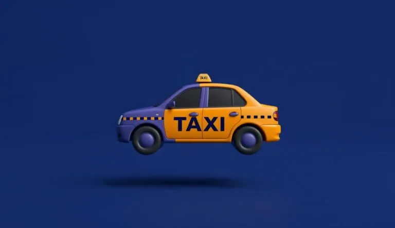 Taxi floating over flat background