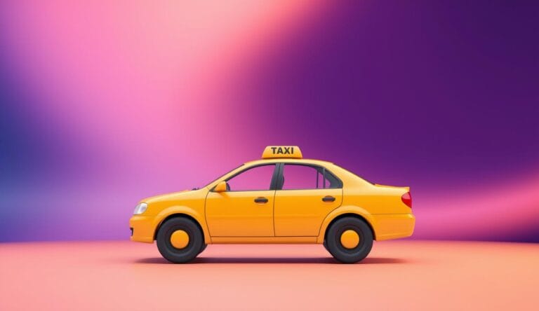 yellow taxi with a gradient background behind it