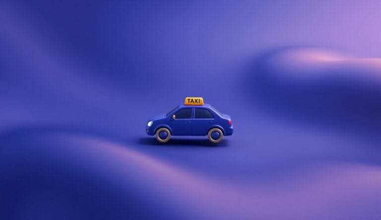 Taxi floating over purple gradients