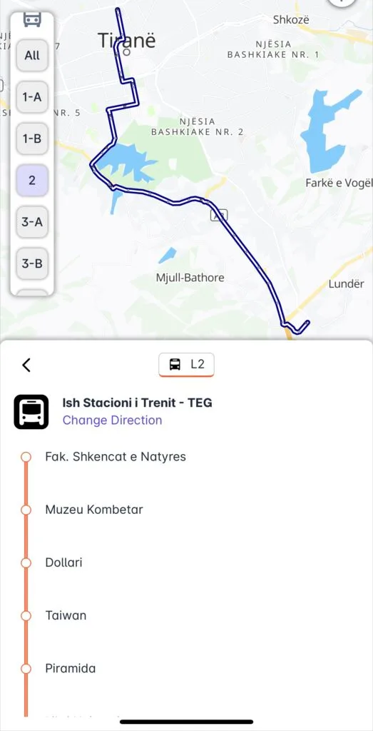 Bus Line Screenshot of bus line 2 to TEG.