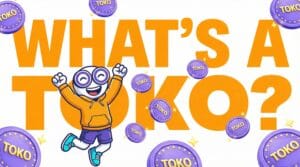Patoko mascot with words behind him "What's a Toko?"