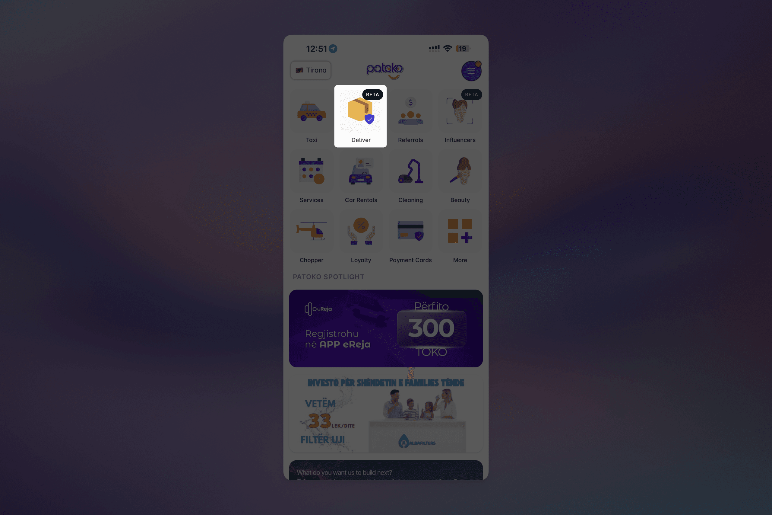 Home Screen of Patoko app with deliveries highlighted.